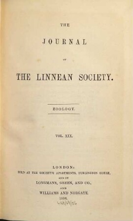 The journal of the Linnean Society of London. Zoology. 19. 1886