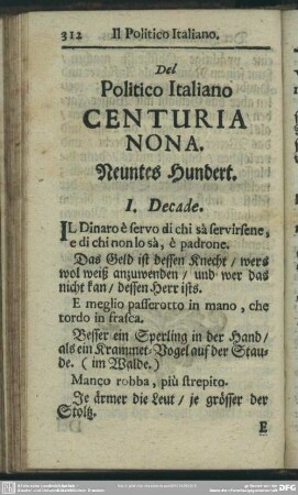 Centuria Nona. Neuntes Hundert