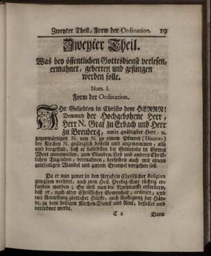 Zweyter Theil. Was bey öffentlichen Gottesdienst verlesen, ermahnet, gebetten und gesungen werden solle.