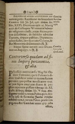 Controversa quaedam ad fines Imperii pertinentia, & alia