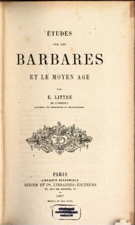 Études sur les Barbares et le moyen âge