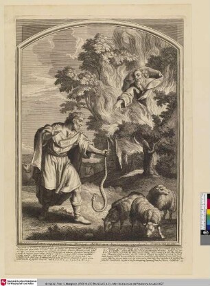 Dieu apparoit a Moïse dans un buissan ardent. [Gott erscheint Mose im brennenden Gebüsch]