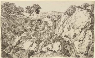 Felsschlucht mit zusammenlaufenden Wasserfällen