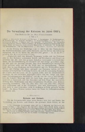Die Verwaltung der Kolonien im Jahre 1908.