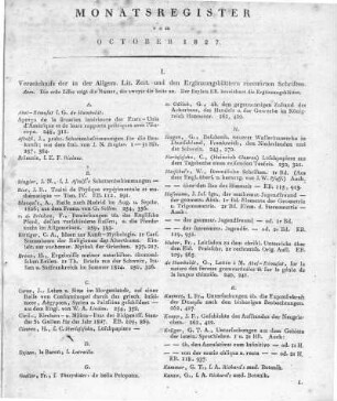 Monatsregister vom Oktober 1827