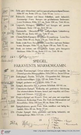 Spiegel, Paravents, Marmorkamin (Nr. 263-275)