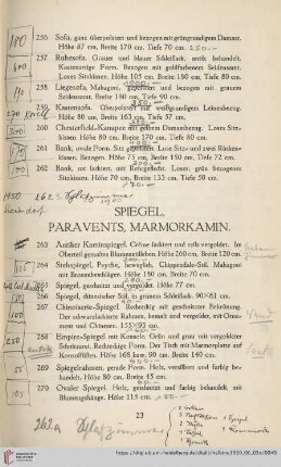 Spiegel, Paravents, Marmorkamin (Nr. 263-275)