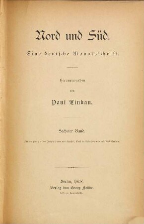 Nord und Süd : Monatsschrift für internationale Zusammenarbeit. 6, 6. 1878