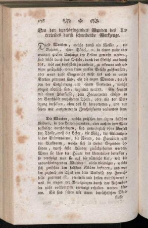 Von den durchdringenden Wunden des Unterleibes durch schneidende Werkzeuge. - Von den durchdringenden Wunden des Unterleibes durch quetschende Körper.
