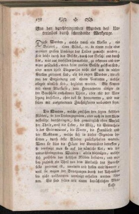 Von den durchdringenden Wunden des Unterleibes durch schneidende Werkzeuge. - Von den durchdringenden Wunden des Unterleibes durch quetschende Körper.