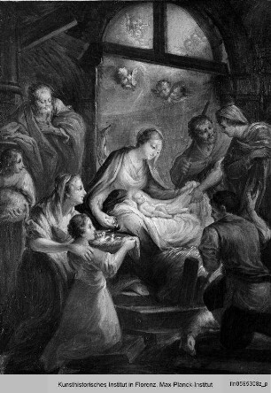 Anbetung des Christuskindes durch Maria und Joseph, Hirten und Engel