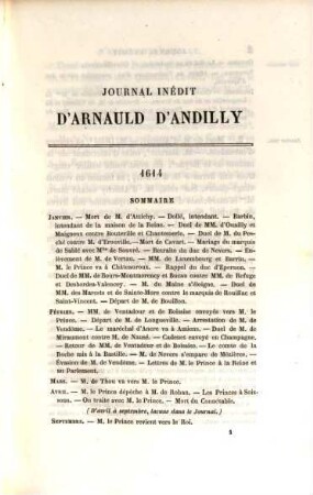Journal inédit d'Arnauld d'Andilly (1614-1620) publié et annoté par Achille Halphen ...
