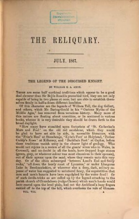The reliquary : depository for precious relics, legendary, biographical, and historical, 8. 1867/68
