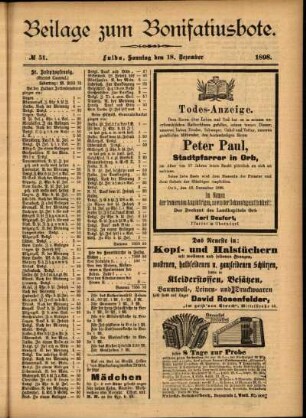 Zweite Ausgabe vom Sonntag, den 18. Dezember 1898.