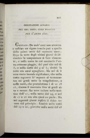Osservazioni Agrarie Del Sig. Dott. Ciro Pollini Per L' Anno 1820.