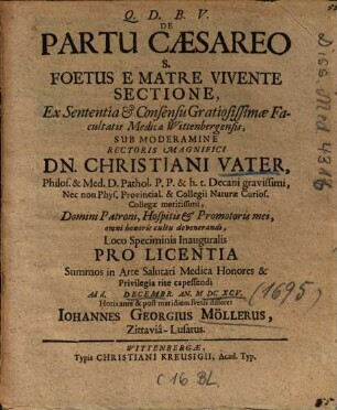 De Partu Caesareo S. Foetus E Matre Vivente Sectione