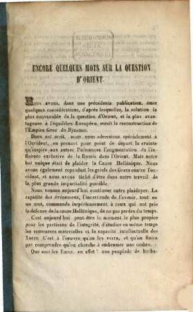 Encore quelques mots sur la question d'Orient