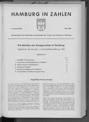 Die Betriebe des Gastgewerbes in Hamburg : Ergebnisse der Handels- und Gaststättenzählung 1960