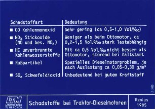 Schadstoffe bei Traktor-Dieselmotoren