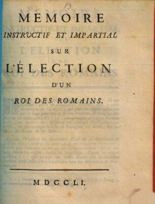 Mémoire instructif et impartial sur l'élection d'un Roi des Romains