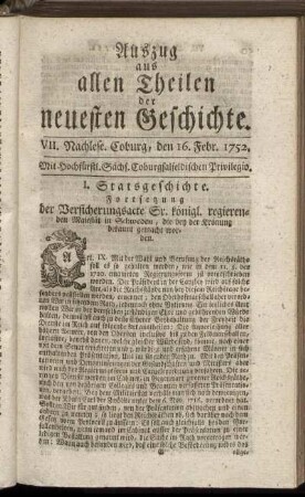VII. Nachlese. Coburg, den 16. Febr. 1752.