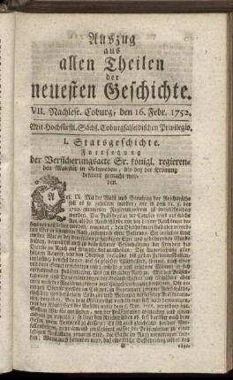 VII. Nachlese. Coburg, den 16. Febr. 1752.