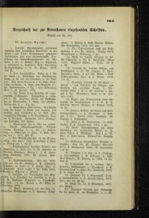 Verzeichniß der zur Recensionen eingesandten Schriften