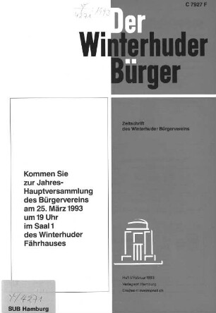 Heft I / Februar 1993 : Zeitschrift des Winterhuder Bürgervereins