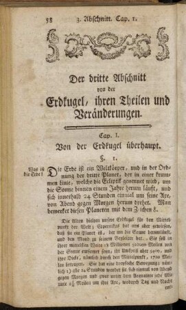 Der dritte Abschnitt von der Erdkugel, ihren Theilen und Veränderungen.