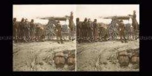 Reproduktion eines Gemäldes: Französische Artillerie hinter der Verschanzung