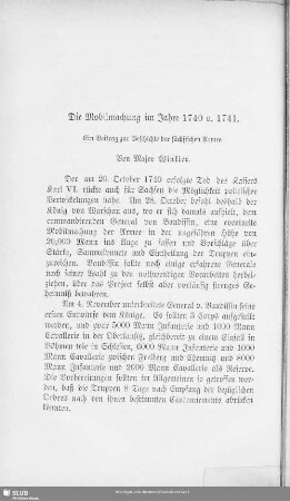 Die Mobilmachung im Jahre 1740 u. 1741 : Ein Beitrag zur Geschichte der sächsischen Armee