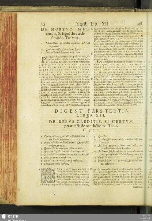 Digest. pars tertia. Liber XII. de rebus creditis, si certum petatur, & de condictione