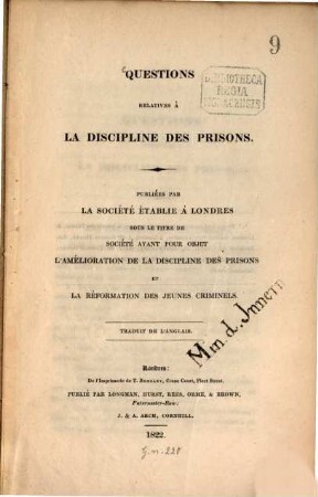 Questions relatives à la discipline des prisons