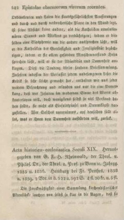 542-550 [Rezension] Acta historico-ecclesiastica seculi XIX