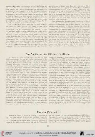 Das Jubiläum der Wiener Werkstätte / Theodor Frimmel †