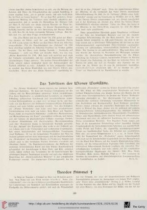 Das Jubiläum der Wiener Werkstätte / Theodor Frimmel †