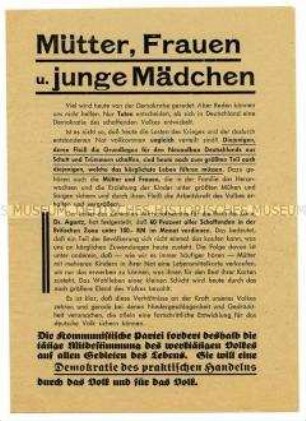 Wahlaufruf der KPD an die Frauen zu den Kommunalwahlen in der britischen Besatzungszone 1946