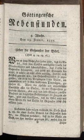 4. Woche. Den 25. Jenner, 1777