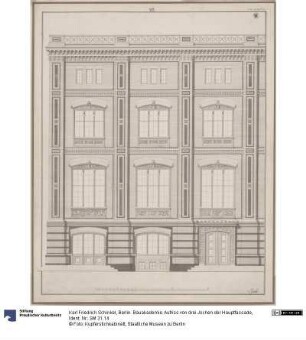 Berlin. Bauakademie. Aufriss von drei Jochen der Hauptfassade
