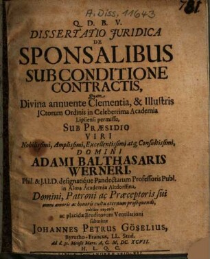 Dissertatio Iuridica De Sponsalibus Sub Conditione Contractis