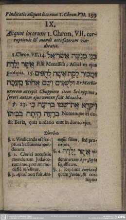 IX. Aliquot locorum I. Chron. VII. corruptionis & mendi accusatorum vindicatio