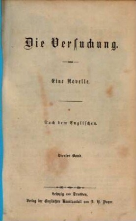 Die Versuchung : Eine Novelle. Nach dem Englischen, 4