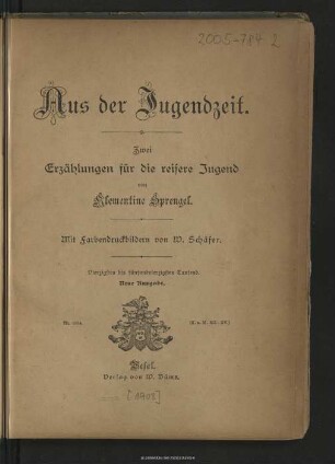Aus der Jugendzeit : zwei Erzählungen für die reifere Jugend