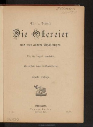 Die Ostereier : und vier andere Erzählungen : für die Jugend bearbeitet