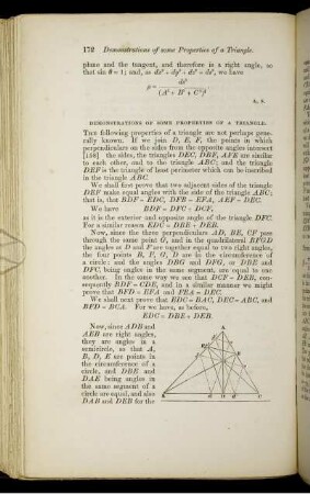 Demonstrations of some properties of a triangle.
