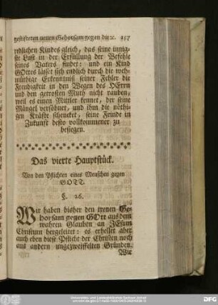 Das vierte Hauptstück. Von den Pflichten eines Menschen gegen Gott.