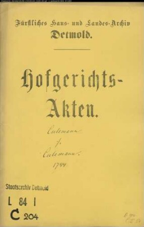 Culemanns Advokats Witwe gegen Kammerrat Culemann - Geldforderung