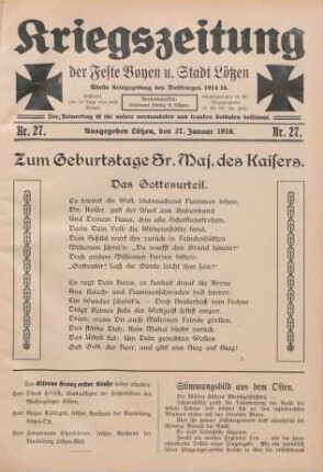 1916: Kriegszeitung der Feste Boyen und der Stadt Lötzen