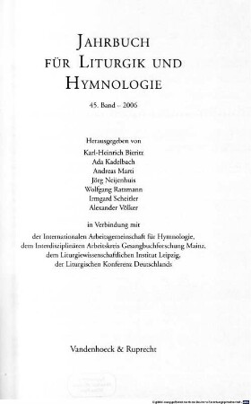 Jahrbuch für Liturgik und Hymnologie. 45. 2006