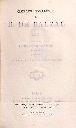 Ouevres complètes de H. de Balzac, 24. Correspondance 1819 - 1850